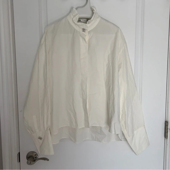 ZARA Jewel Buttons  Poplin Cropped Shirt SIZE L - Picture 7 of 12
